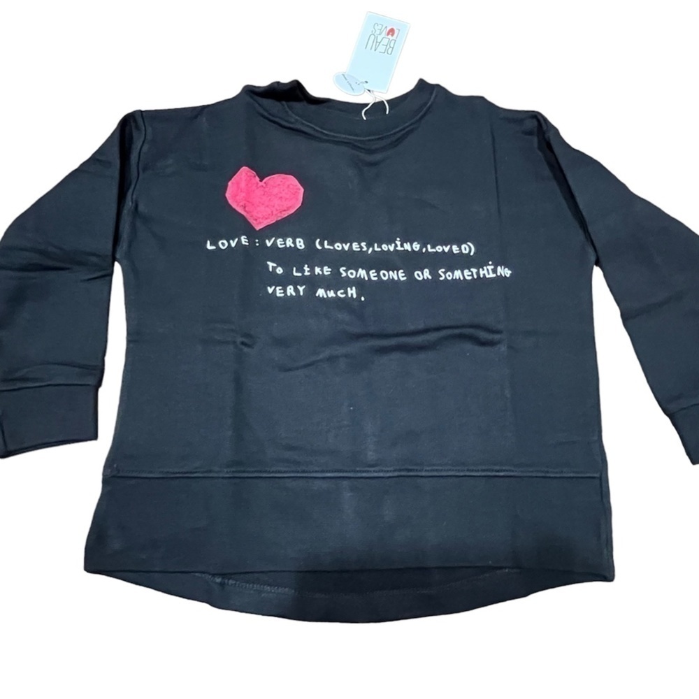 Beau Loves Sweatshirt Kid 4Y Black Crew Neck Pink Graphic Love Valentine School